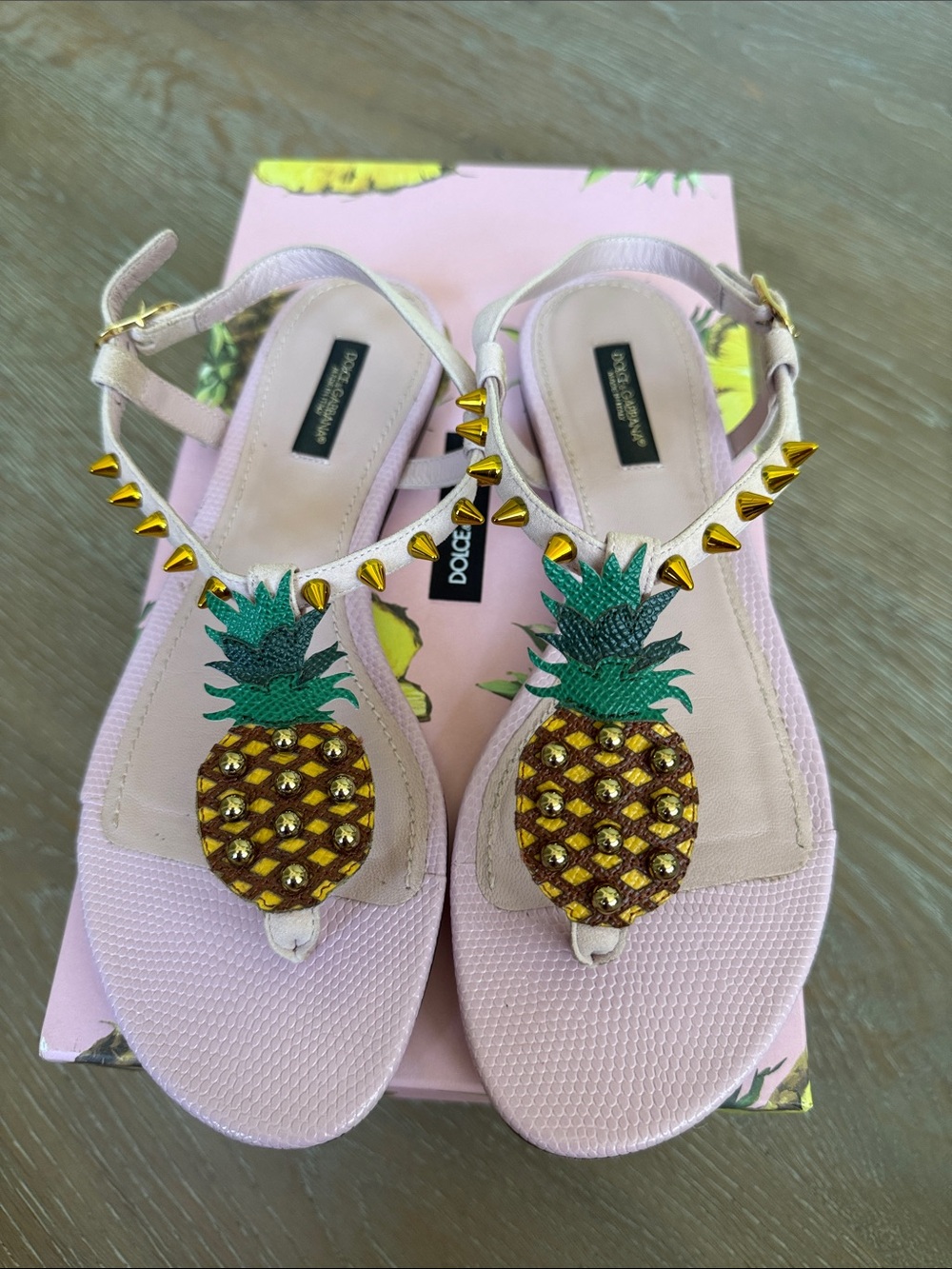 Dolce & Gabbana Pink Pineapple Studded Thong Sandals